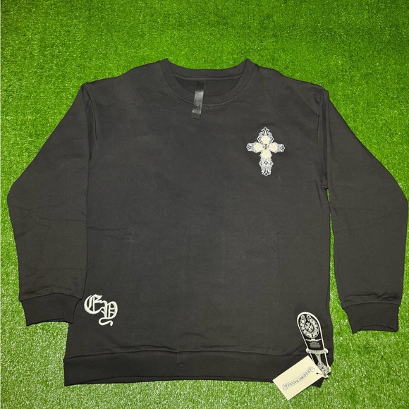 Chrome Hearts Black Crewneck with White Cross